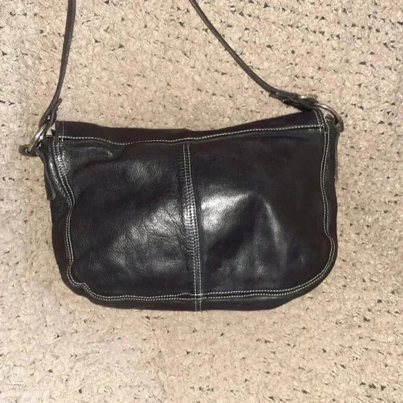 GIANNI CHIARINI-Black Leather Fold Over-Grommets/Studs-XBody/Shoulder-Excellent - Picture 4 of 8